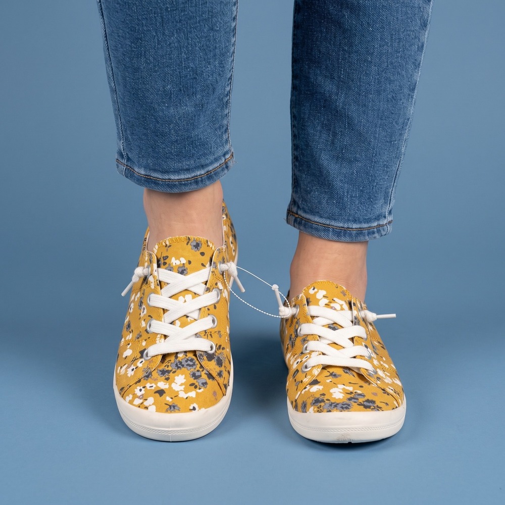 Madden Girl Sneakers Womens 7 Baailey Yellow Floral Slip On Casual Shoes